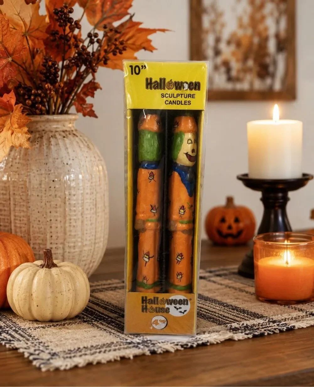 Vintage Halloween Candy Corn Taper Candles Pack Of 2 10” Sealed Halloween House